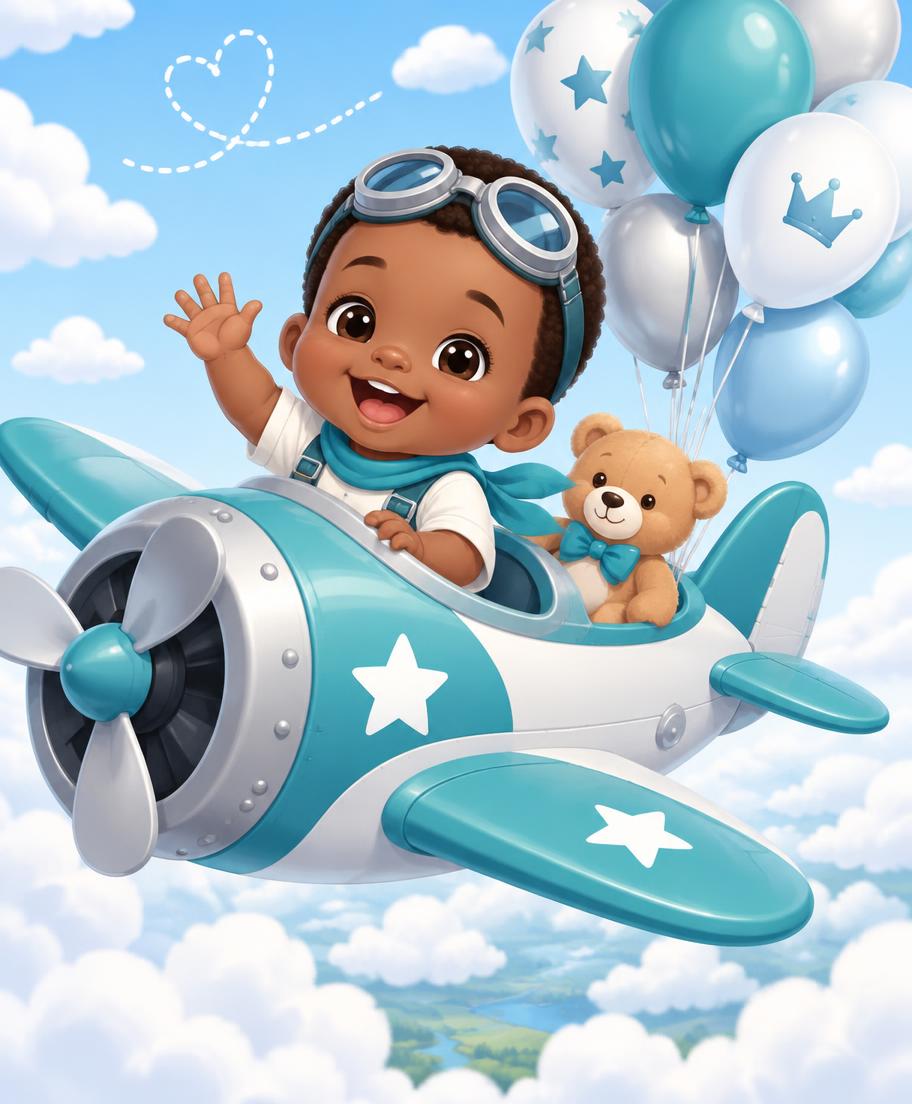 A little one celebrating among the clouds