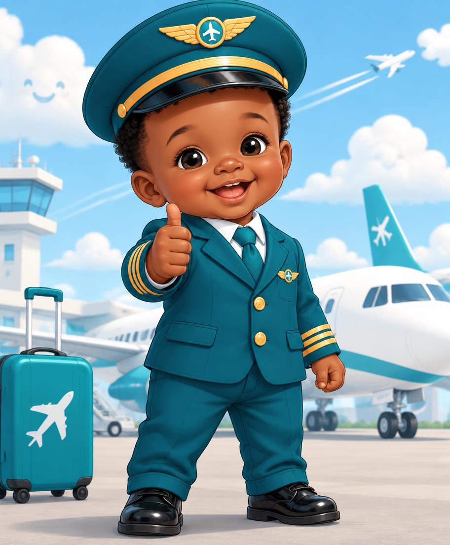 A little one dressed as a tiny pilot