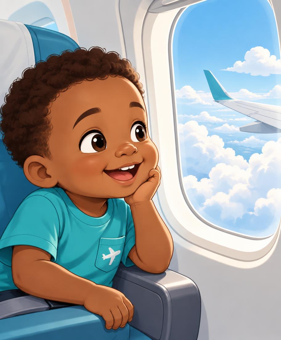 A little one enjoying the view from an airplane window